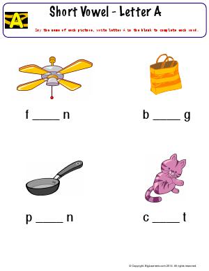 Preview image for worksheet with title Short Vowel - Letter A
