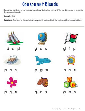 Preview image for worksheet with title Consonant Blends