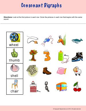 Preview image for worksheet with title Consonant Digraph