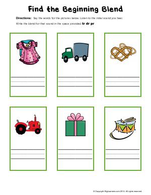 Preview image for worksheet with title Find the Beginning Blend (tr, dr, pr)