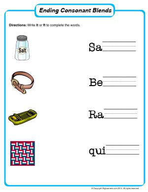 Preview image for worksheet with title Ending Consonant Blends Worksheet