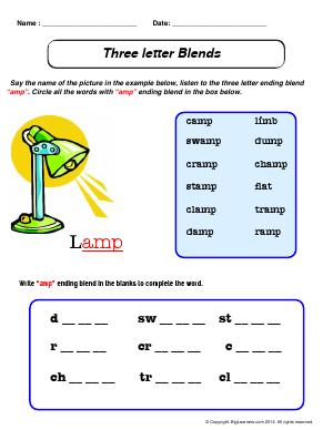 Preview image for worksheet with title Three Letter Blends - "amp"