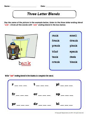 Preview image for worksheet with title Three Letter Blends - "ank"