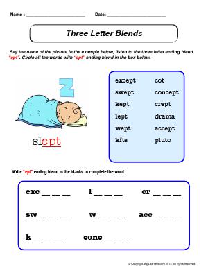 Preview image for worksheet with title Three Letter Blends