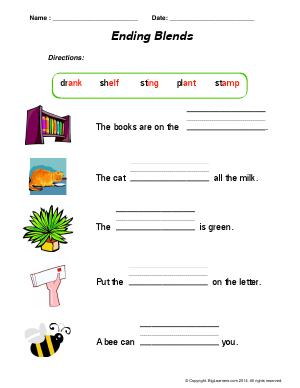Preview image for worksheet with title Ending Blends