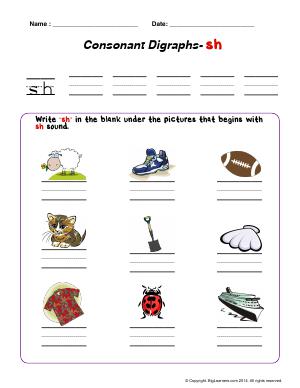 Preview image for worksheet with title Consonant Digraphs - sh