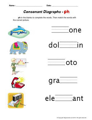 Preview image for worksheet with title Consonant Digraphs - ph