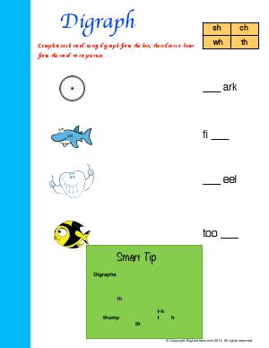 Preview image for worksheet with title Digraph (sh, ch, wh, th)