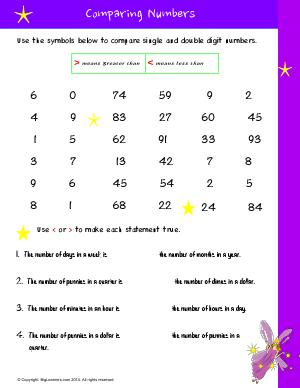 Preview image for worksheet with title Comparing Numbers # 1