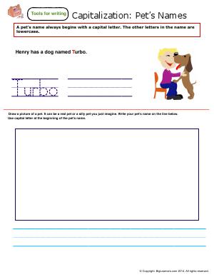 Preview image for worksheet with title Capitalization : Pet's Names