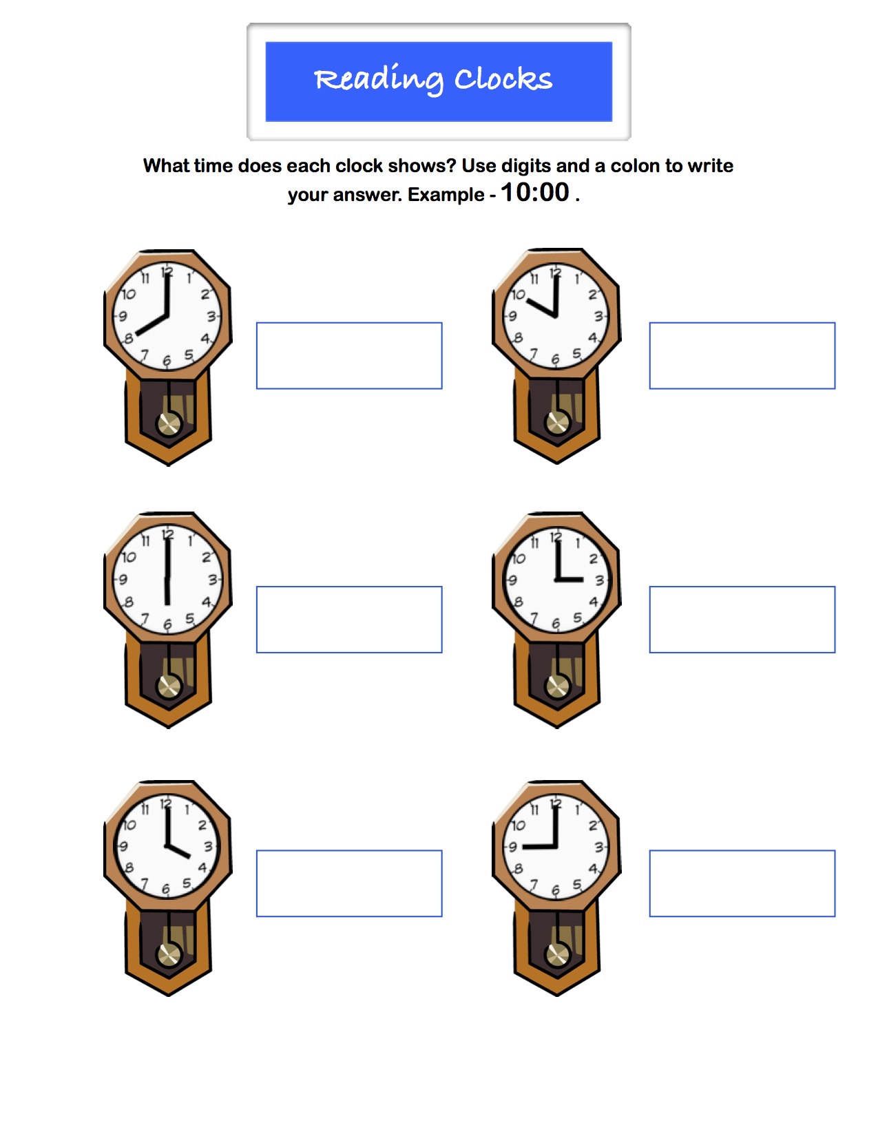 Preview image for worksheet with title Reading Clocks