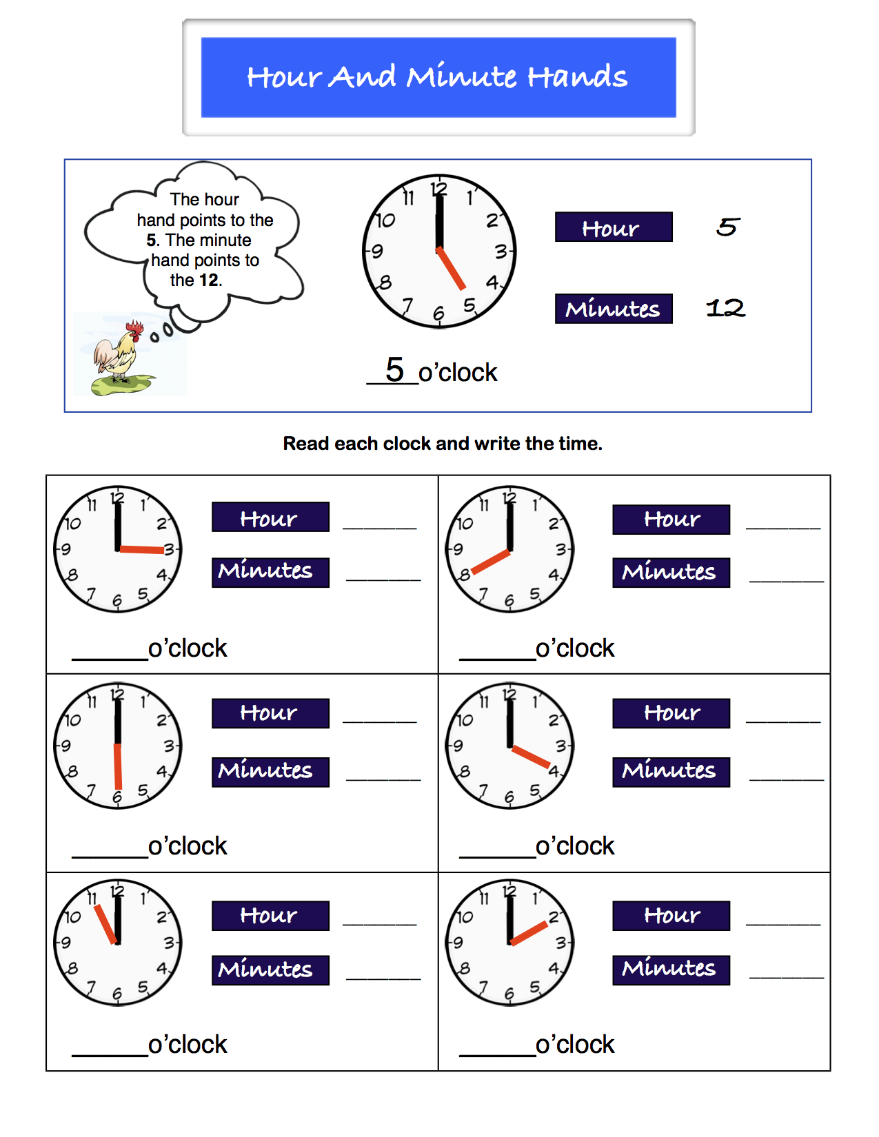 Preview image for worksheet with title Hour and minute hands