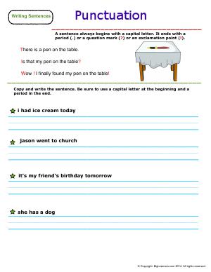 Preview image for worksheet with title Punctuation