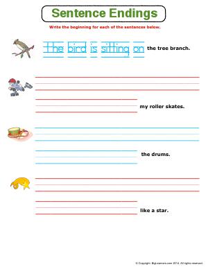 Preview image for worksheet with title Sentence Endings