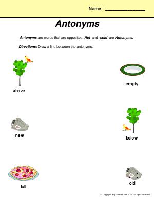 Preview image for worksheet with title Antonyms