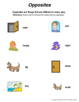 Preview image for worksheet with title Opposites (Antonyms)