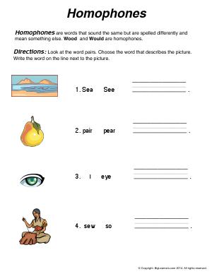 Preview image for worksheet with title Homophones