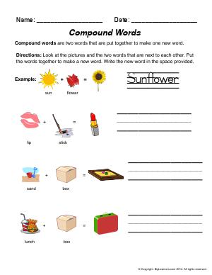 Preview image for worksheet with title Compound Words