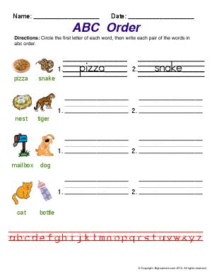 Preview image for worksheet with title ABC Order