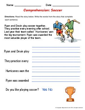 Preview image for worksheet with title Comprehension : Soccer