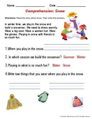Preview image for worksheet with title Comprehension : Snowman