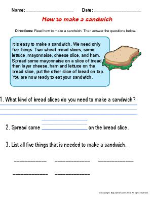 Preview image for worksheet with title How to Make a Sandwich
