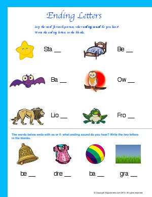 Preview image for worksheet with title Ending Letters