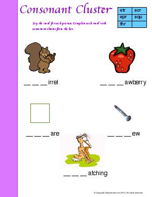 Preview image for worksheet with title Consonant Cluster (3-Letter Blends)