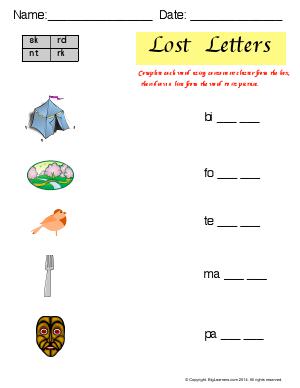 Preview image for worksheet with title Lost Letters (Ending Blends)