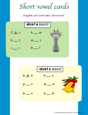 Preview image for worksheet with title Short vowel Cards ( Short &quot;a&quot; and &quot;e&quot; Sound)