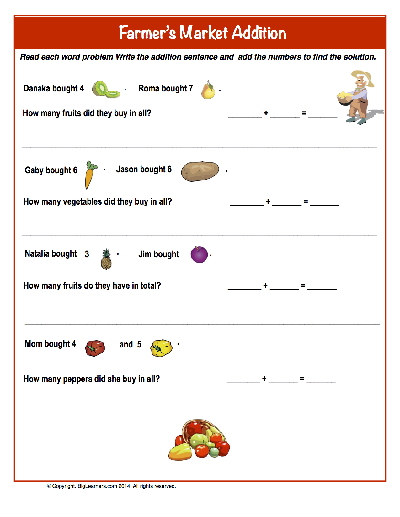 Preview image for worksheet with title Farmer's Market Addition