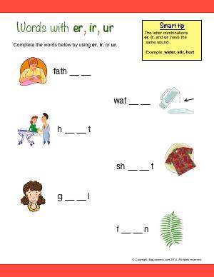Preview image for worksheet with title Words With : er, ir, ur