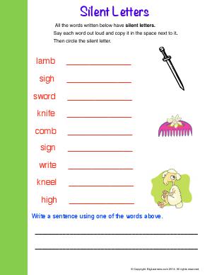 Preview image for worksheet with title Silent Letters
