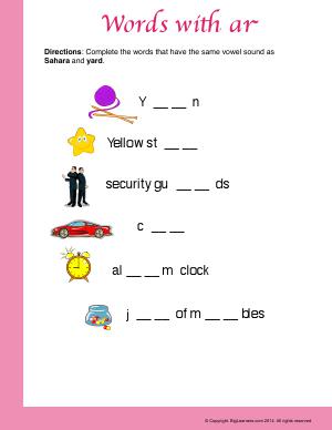 Preview image for worksheet with title Words With : ar