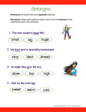 Preview image for worksheet with title Antonyms