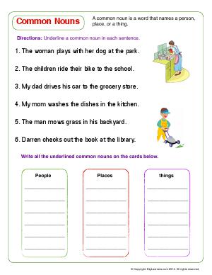 Preview image for worksheet with title Common Nouns