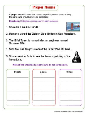 Preview image for worksheet with title Proper Nouns