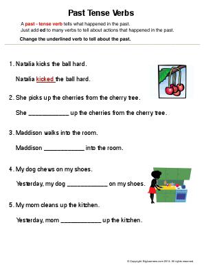 Preview image for worksheet with title Past Tense Verbs