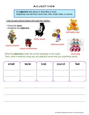 Preview image for worksheet with title Adjectives