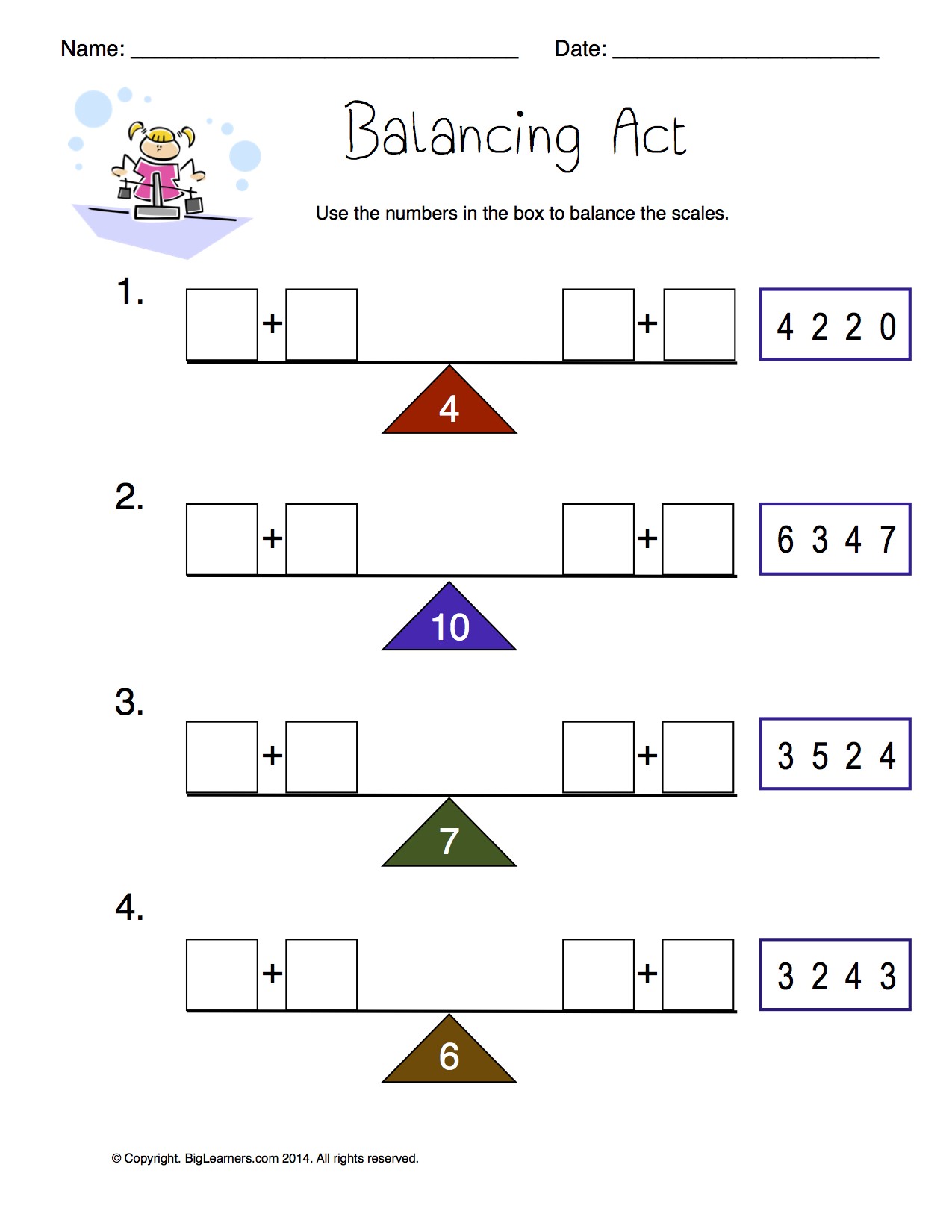 Preview image for worksheet with title Balancing Act