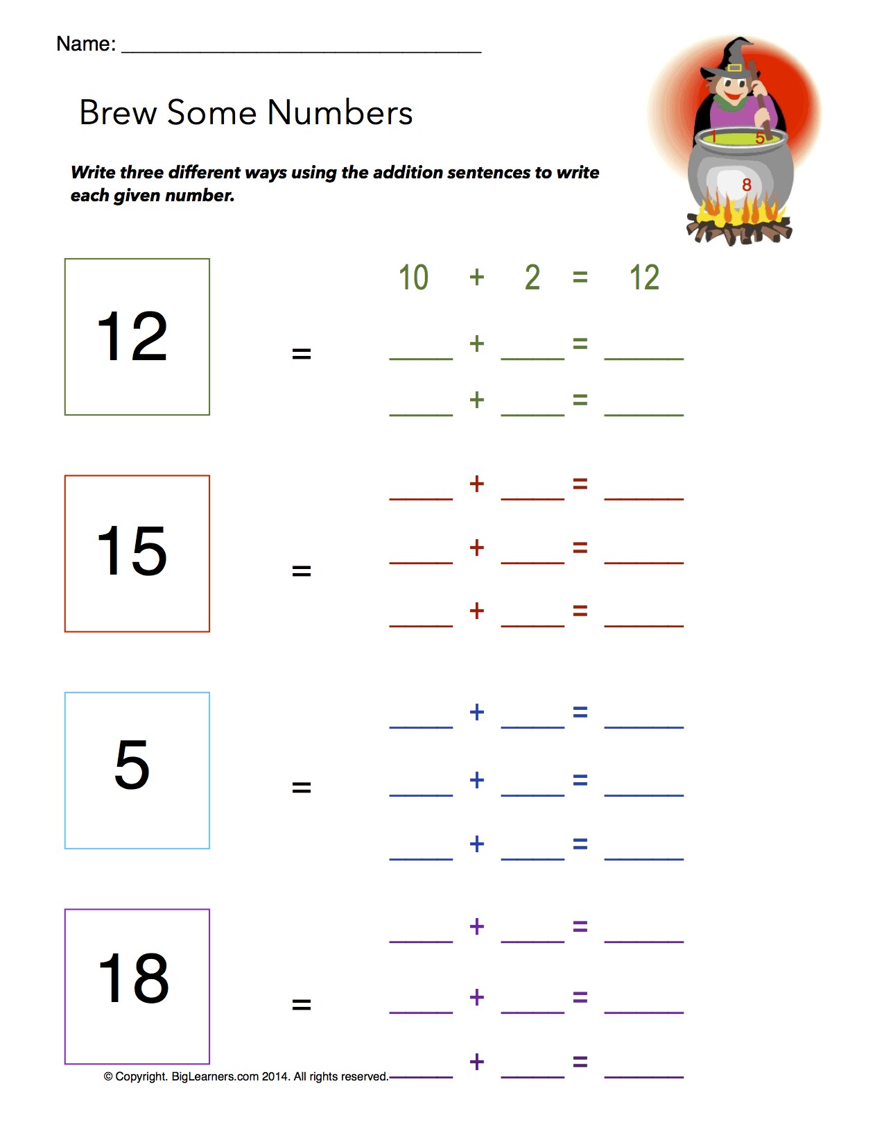 Preview image for worksheet with title Brew Some Numbers