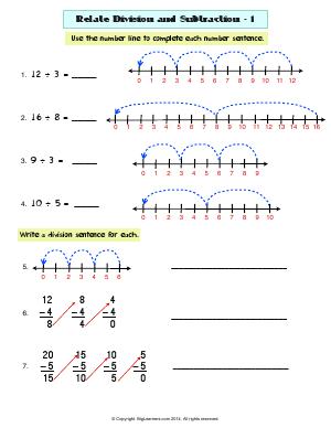 Preview image for worksheet with title Related Division and Subtraction - 1