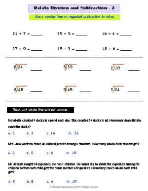 Preview image for worksheet with title Related Division and Subtraction - 2