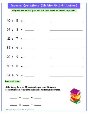 Preview image for worksheet with title Inverse Relationship (Division/Multiplication)