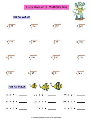Preview image for worksheet with title Fishy Division and Multiplication