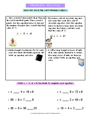 Preview image for worksheet with title Problem Solving