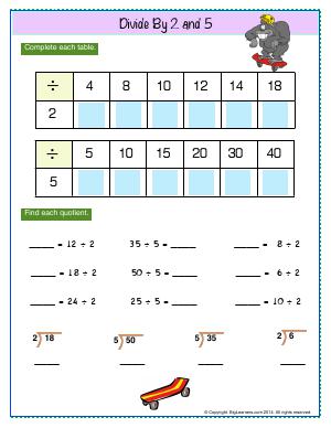 Preview image for worksheet with title Divide by 2 and 5