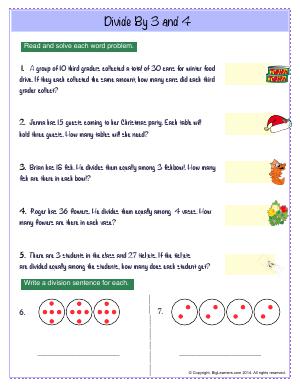 Preview image for worksheet with title Divide By 3 and 4