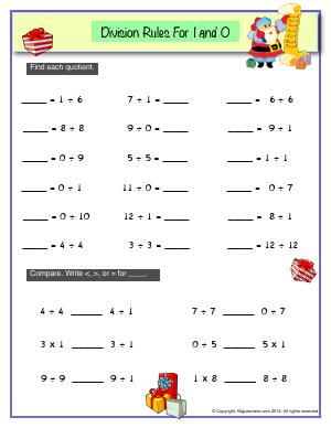 Preview image for worksheet with title Division Rules For 1 and 0