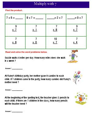 Preview image for worksheet with title Multiply With 7